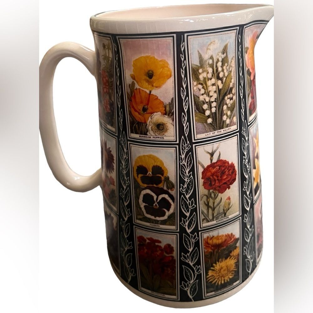 Vintage Amberglade 1970’s Stoneware Wildflowers Pitcher Made in England